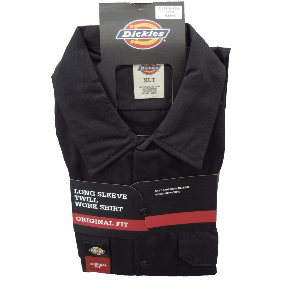 Dickies Work Shirt Mens XLT Black Long Sleeve Original Fit Twill Stain Release